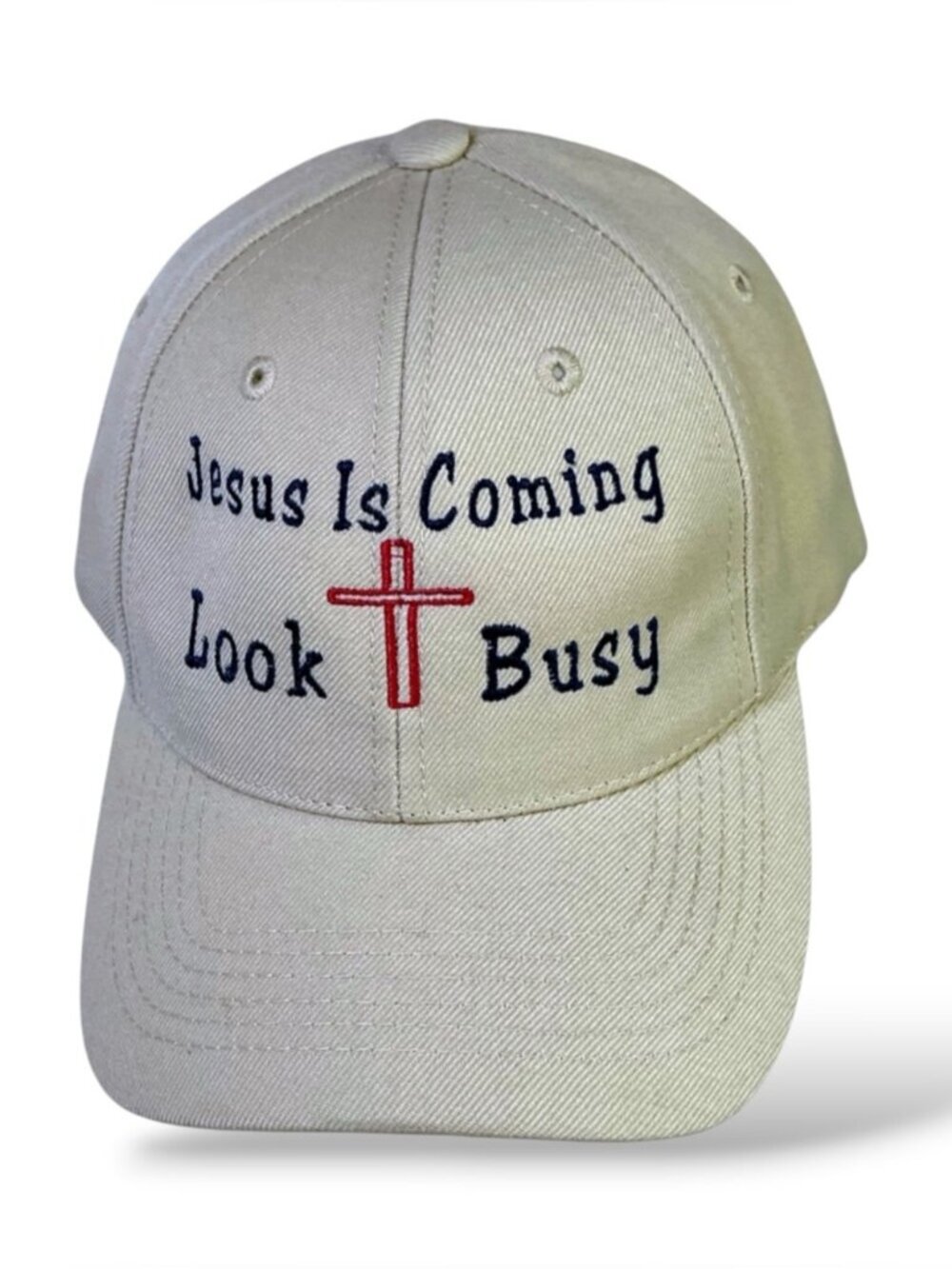 Lids Baseball Cap Jesus is Coming Blue Embroidery Khaki Tan Unisex Adult OS